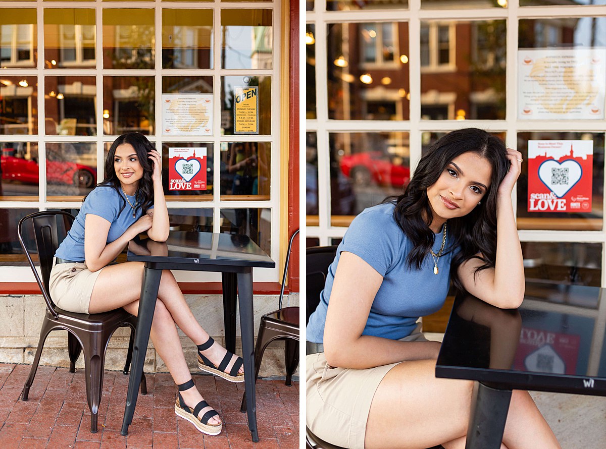 Downtown coffee shop senior session in Virginia 