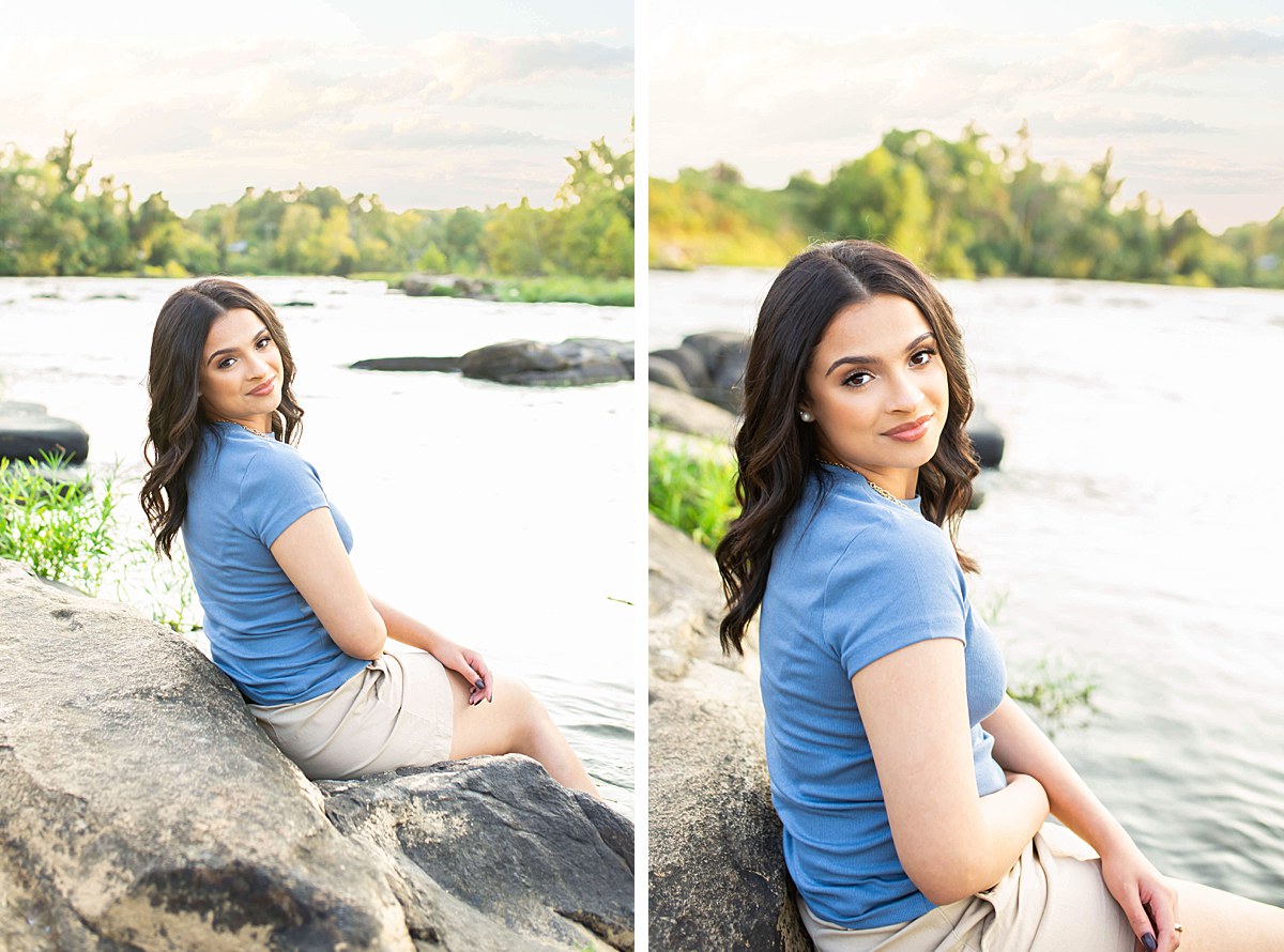 Downtown river senior session in Virginia 